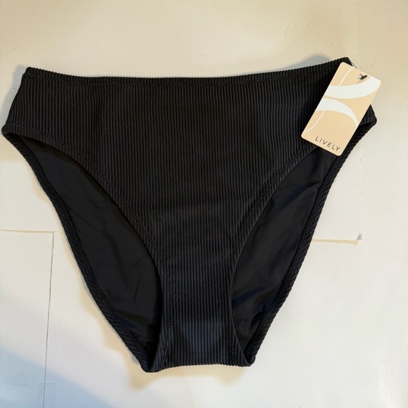 NWT Lively Black Swim Ribbed High Waist Bikini Bottoms Style 38003 Size Small - Picture 2 of 6